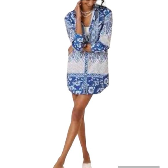 Anthropologie Women's Floral V-Neck Buttonfront Shirtdress Blue Size XS - Picture 10 of 10
